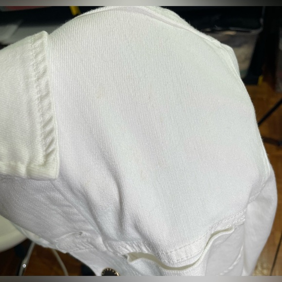 NWT L'agence Aria Cropped Safety Pin Denim Jacket White/Gold Size Large - Picture 5 of 10